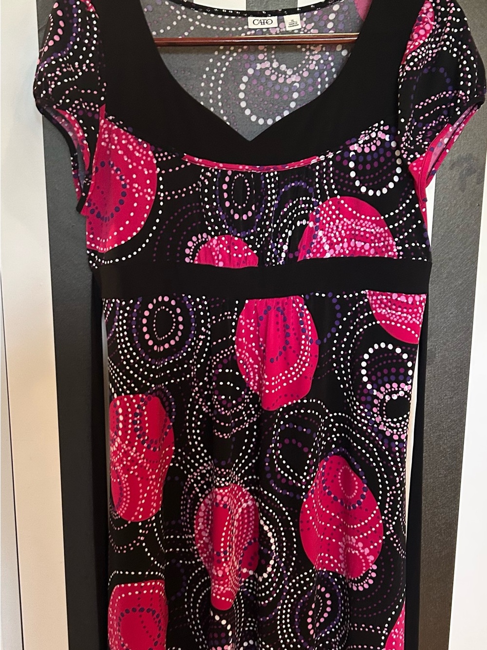 Cato Black Dress with Pink & Purple Dot Swirls